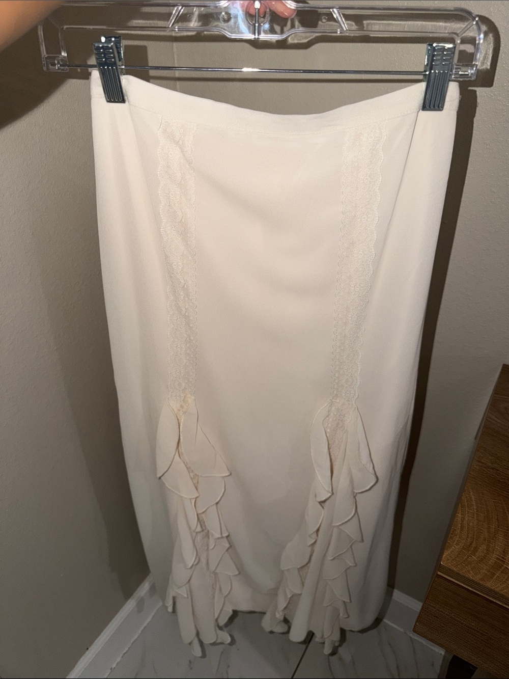 Cream Midi Skirt with Ruffle Trim